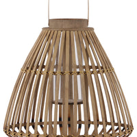 Bamboo Lattice Bellied Lantern With Hurricane Candle Holder, Large, Brown