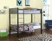 Metal TwinOverTwin Bunk Bed With BuiltIn Ladder, Gunmetal Gray & Black