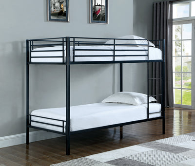 Contemporary Metal Twin Over Twin Bunk Bed With Ladder, Black