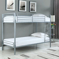 Contemporary Metal Twin Over Twin Bunk Bed With Ladder, Silver