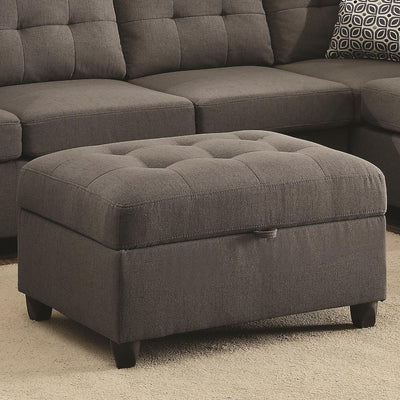 Tufted Linen Upholstred Wooden Ottoman With Storage, Gray