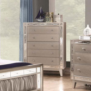 Wooden Chest with 5 Drawers, Mercury Silver