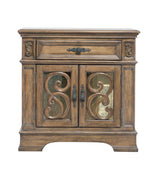 Wooden Nightstand with Intricate Carved Designs, Brown