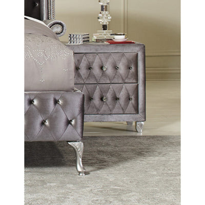 Fabric Upholstered Nightstand with ButtonTufting, Gray