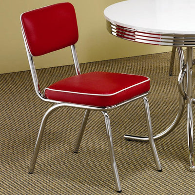 Leather Upholstered Metallic Retro Dining Side Chair, Red, Set of 2