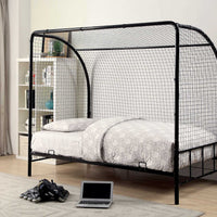 Metal Twin Size Soccer Goal Bed with Real Nylon Net, Black