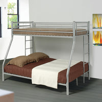 Metal Twin Over Full Bunk Bed With Full Length Guard Rails, Silver
