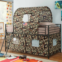 Camouflage Metal & Fabric Tent Loft Bed, Multicolor