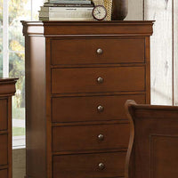 Transitional Style Wooden Chest With 5 Drawers, Cherry Brown