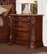 3 Drawer Wooden Night Stand With Marble Top, Cherry Brown
