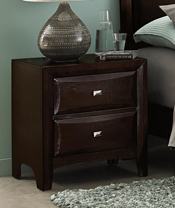 2 Drawers Wooden Night Stand in Espresso Brown