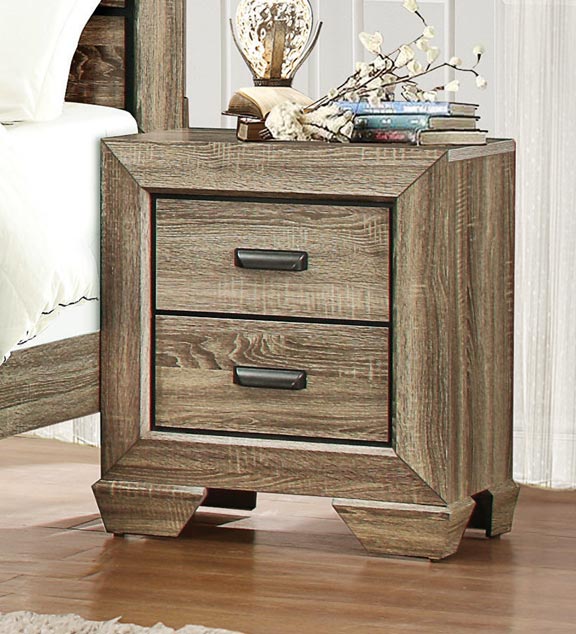 2 Drawers Wooden Night Stand With Metal Hardware, Rustic Brown