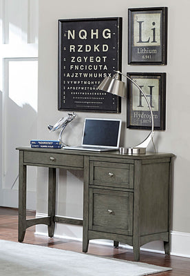 Wooden Writing Desk With Keyboard Tray And 2 Drawers, Gray