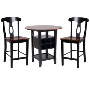 3 Piece CoUnter Height Dining Room Set, Black & Oak Brown