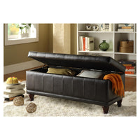 BiCast Vinyl LiftUp Storage Bench With a Tufted Seat, Dark Brown