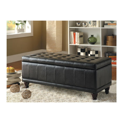 BiCast Vinyl LiftUp Storage Bench With a Tufted Seat, Dark Brown