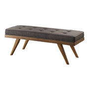 Wood Bench With a Tufted Seat, Dark Gray