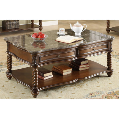 Mahogany Cocktail Table With Marble Tabletop, Brown
