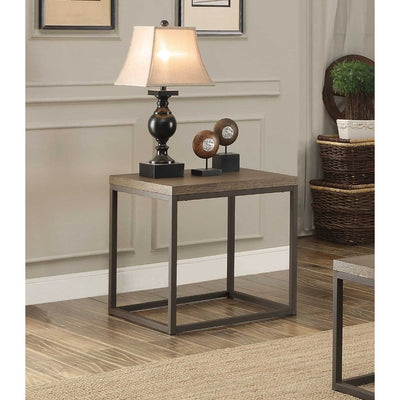 End Table In Metal Frame With Grey Weathered Wood, Grey