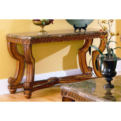 Wood Sofa Table With Marble Tabletop, Brown