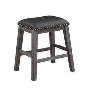 Wood & Leather CoUnter Height Stool with Nail head Trim, Set of 2, Black & Gray