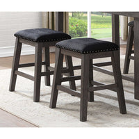 Wood & Leather CoUnter Height Stool with Nail head Trim, Set of 2, Black & Gray