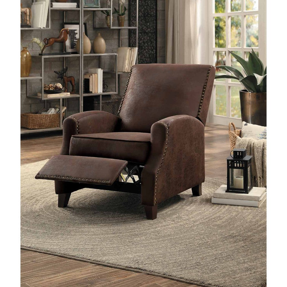 Leather Upholstered Push Back Recliner Chair with Nail head trim, Brown