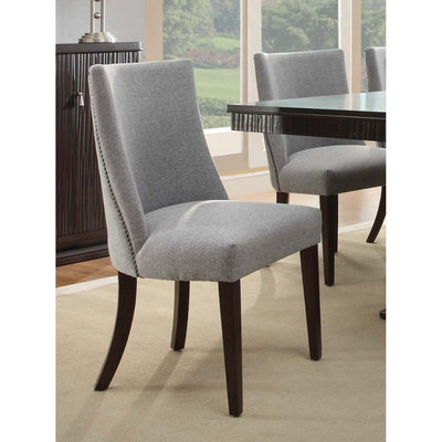 Fabric Upholstered Wooden Accent Side Chair, Gray & Brown, Set of 2