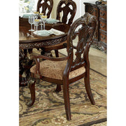 WoodFabric Arm Chair With Deep Engraved Design, Brown & Beige (Set of 2)
