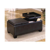 Leatherette Upholstered Storage Wooden Cocktail Ottoman With 2 Fliptops, Black