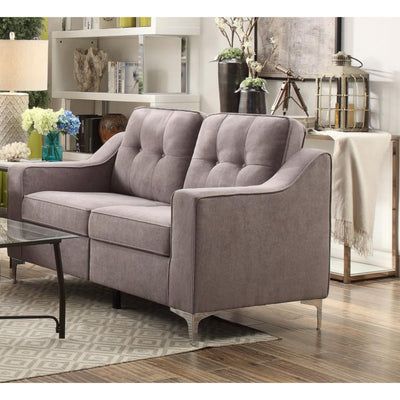 Button Tufted Fabric Upholstered Love Seat With Chrome Legs, Gray