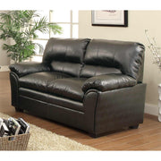 Bonded Leather Upholstered Loveseat With Padded Armrest, Black