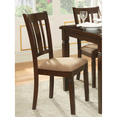 Fabric Upholstered Slated Back Side Chair, Espresso & Light Brown (Set of 2)