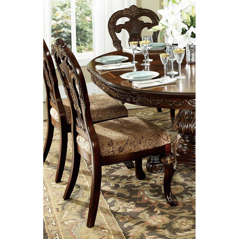 WoodFabric Side Chair With Deep Engraved Design, Brown & Beige (Set of 2)