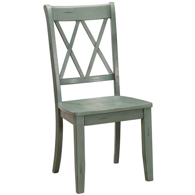 Pine Veneer Side Chair With Double XCross Back, Teal Blue, Set of 2