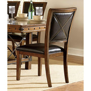 Wood & BiCast Vinyl Side Chair With an XCross Back, Brown, Set of 2