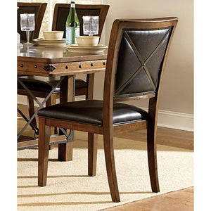 Wood & BiCast Vinyl Side Chair With an XCross Back, Brown, Set of 2