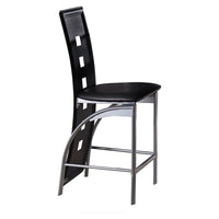 Metal & BiCast Vinyl Counter Height Chair With CutOut Back, Set of 2, Black