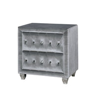 Traditional Fabric and Solid Wood Night Stand With Button Tufting, Gray