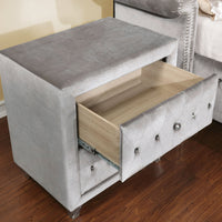 Traditional Fabric and Solid Wood Night Stand With Button Tufting, Gray