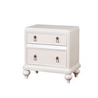 Mirror Trim Accented Solid Wood Night Stand With FeltLined Drawers, White