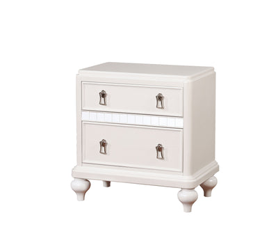 Mirror Trim Accented Solid Wood Night Stand With FeltLined Drawers, White