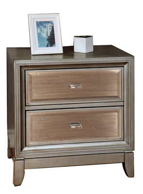 Contemporary Solid Wood Night Stand With Drawers, Silver