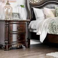 Transitional Wood Night Stand With Genuine Marble Top, Brown