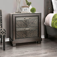 Transitional Wood Night Stand With VShape Plank Design, Espresso Brown