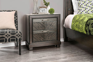 Transitional Wood Night Stand With VShape Plank Design, Espresso Brown