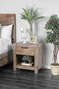 Transitional Solid Wood Night Stand With Drawer, Weathered Light Oak Brown
