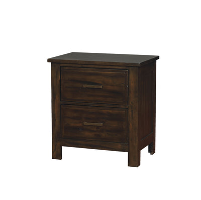 Transitional Solid Wood Night Stand With Two Drawers, Dark Walnut Brown