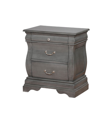 Transitional Wood Night Stand With 3 Drawers, Gray