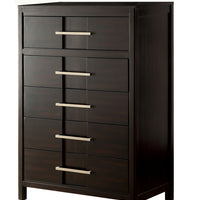 Transitional Solid Wood Chest With Five Drawers, Espresso Brown
